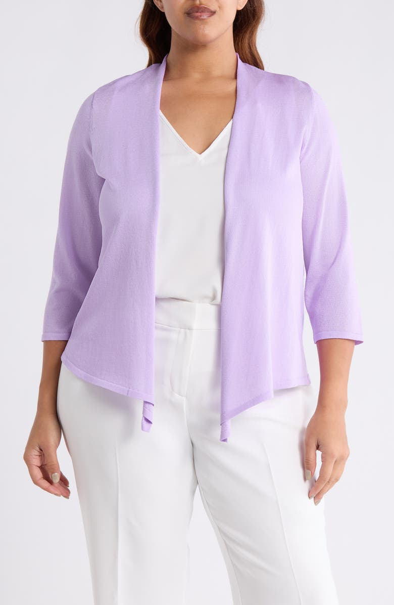 KASPER Self Edge Open Front Cardigan, Main, color, Lavender Mist