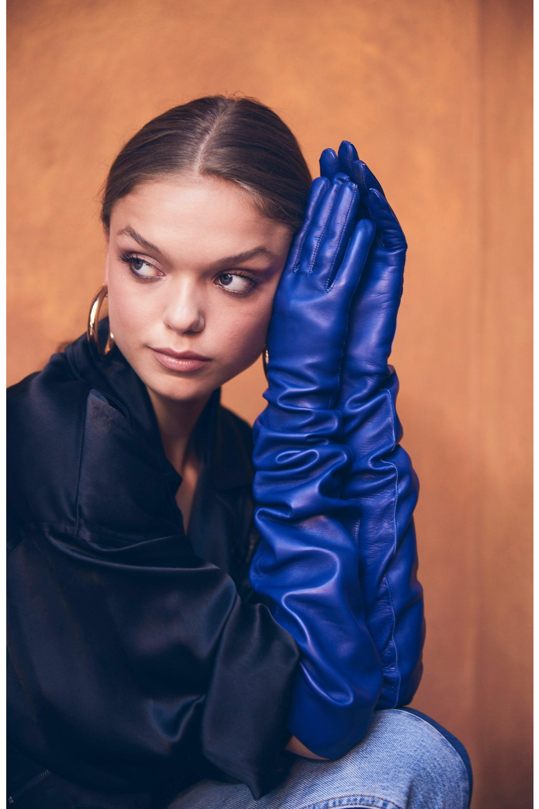 Runway Leather Gloves, Alternate, color, Blue