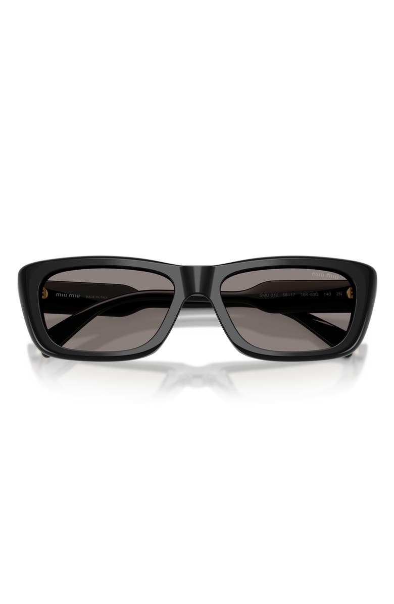 Miu Miu 56mm Rectangular Sunglasses, Alternate, color, Black / Dark Grey