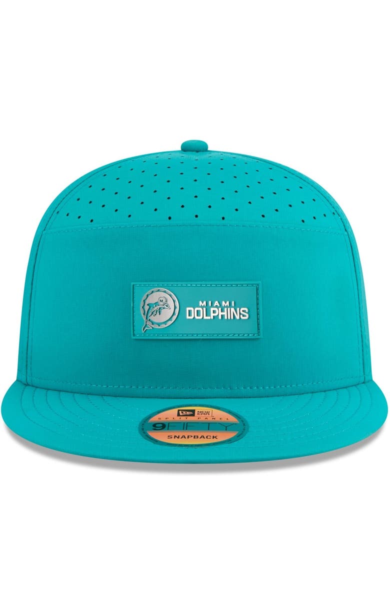 New Era Men's New Era Aqua Miami Dolphins 2025 Sideline Throwback Split Panel 9FIFTY Snapback Hat, Alternate, color, Aqua