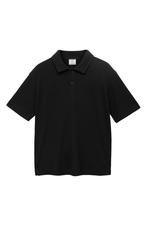 Mango Textured Knit Polo In Black