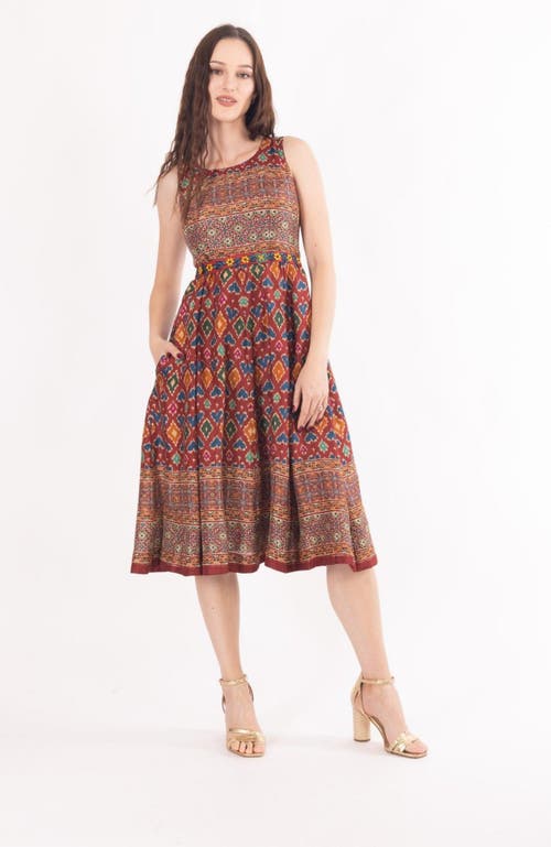 Raas Russet Ajrakh Print Midi Dress In Maroon