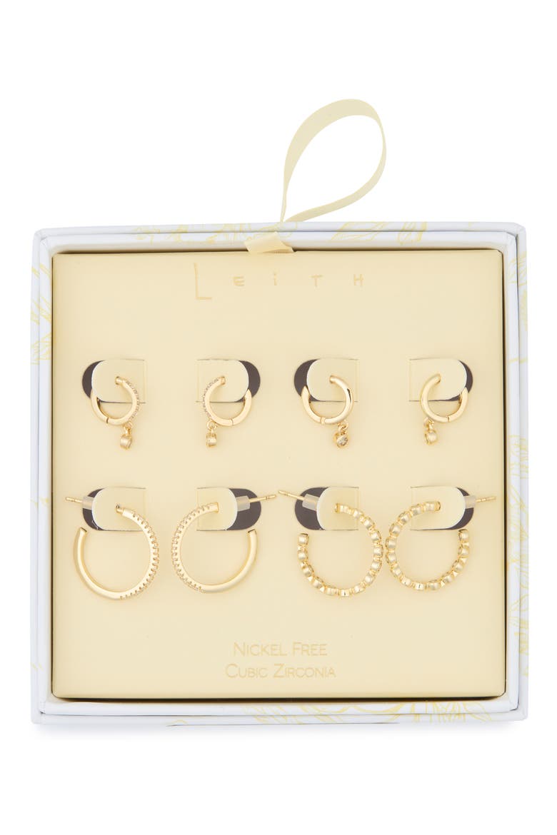 4-Pair Cubic Zirconia Huggie & Hoop Earrings Set, Main, color, CLEAR- GOLD