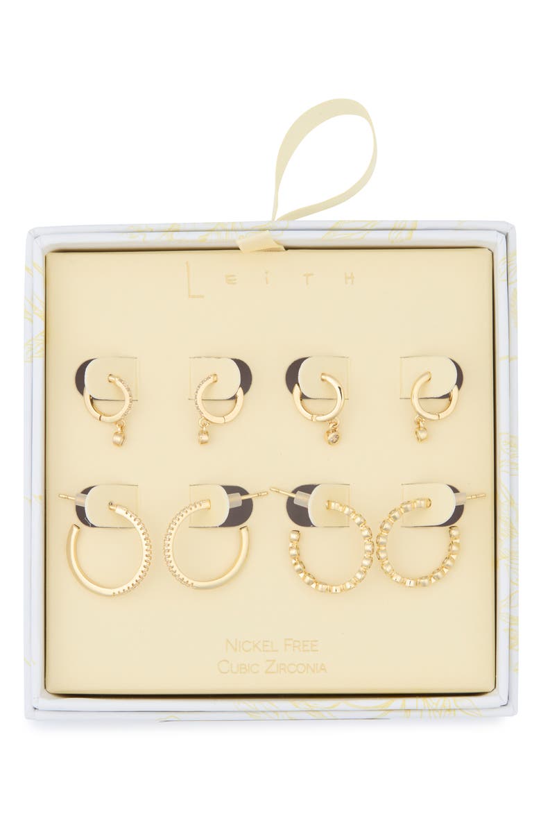 Leith 4-Pair Cubic Zirconia Huggie & Hoop Earrings Set, Main, color, Clear- Gold