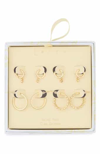 4-Pair Cubic Zirconia Huggie & Hoop Earrings Set