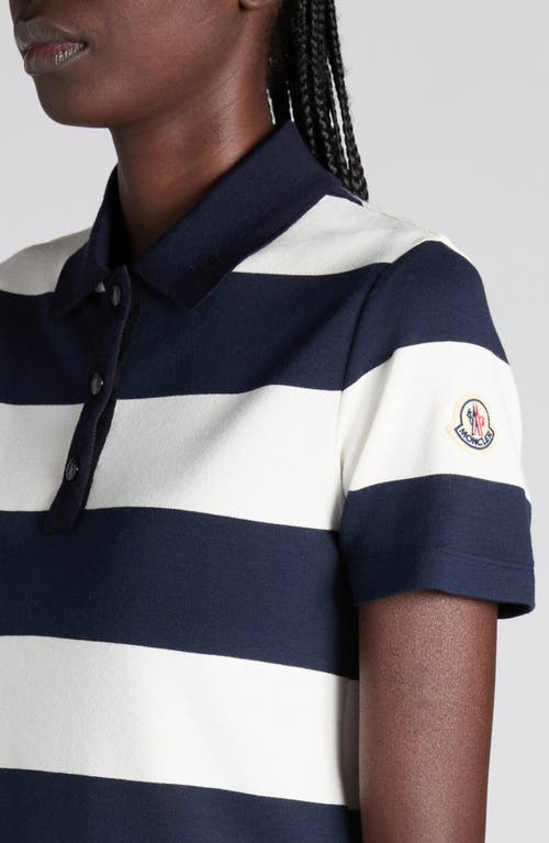 Moncler White Stripes Ss Polo In Blue