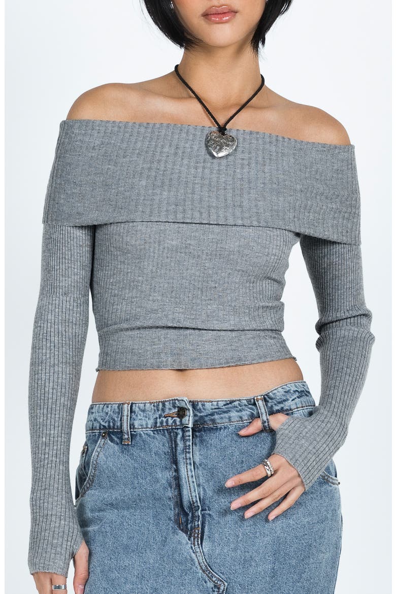 Morley Foldover Off the Shoulder Rib Sweater, Main, color, GREY