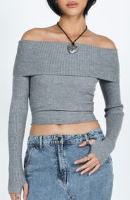 Princess Polly Morley Foldover Off the Shoulder Rib Sweater