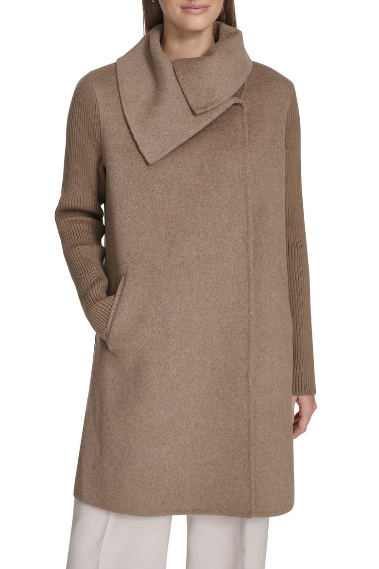 Rib Sleeve Mixed Media Coat, Alternate, color, NUTMEG