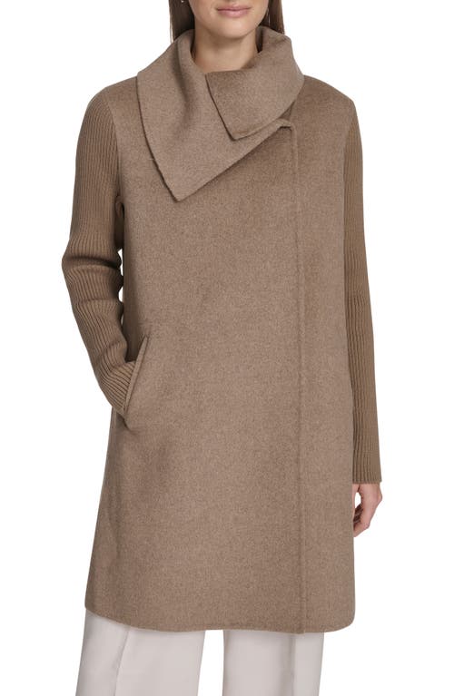 Kenneth Cole New York Rib Sleeve Mixed Media Coat In Brown