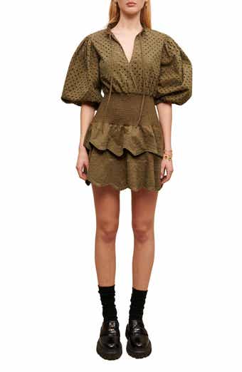 maje Rode Puff Sleeve Tiered Eyelet Minidress