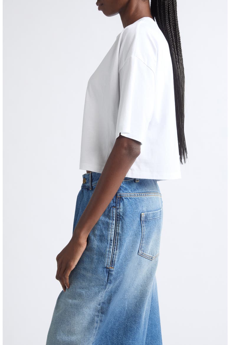 Crop Embroidered Balmain Paris Cotton T-Shirt, Alternate, color, GAB WHITE/ BLK