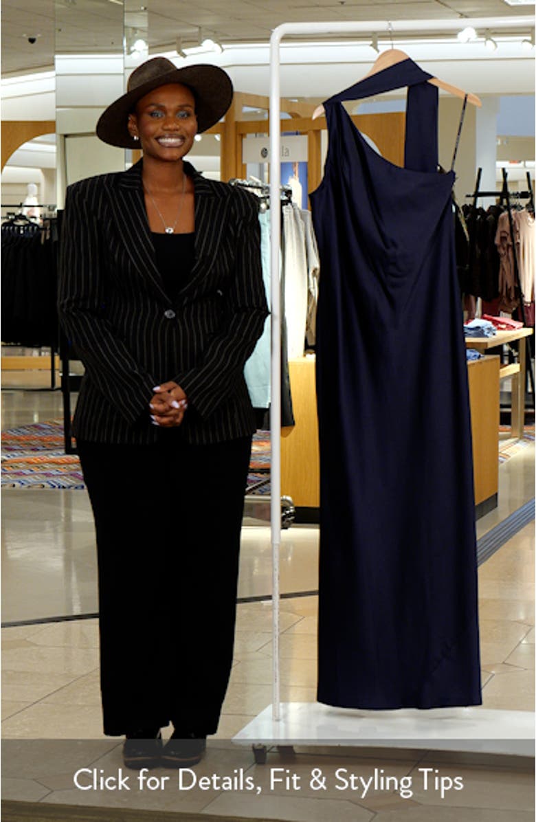 Scarf Detail One-Shoulder Satin Charmeuse Column Gown, sales video thumbnail