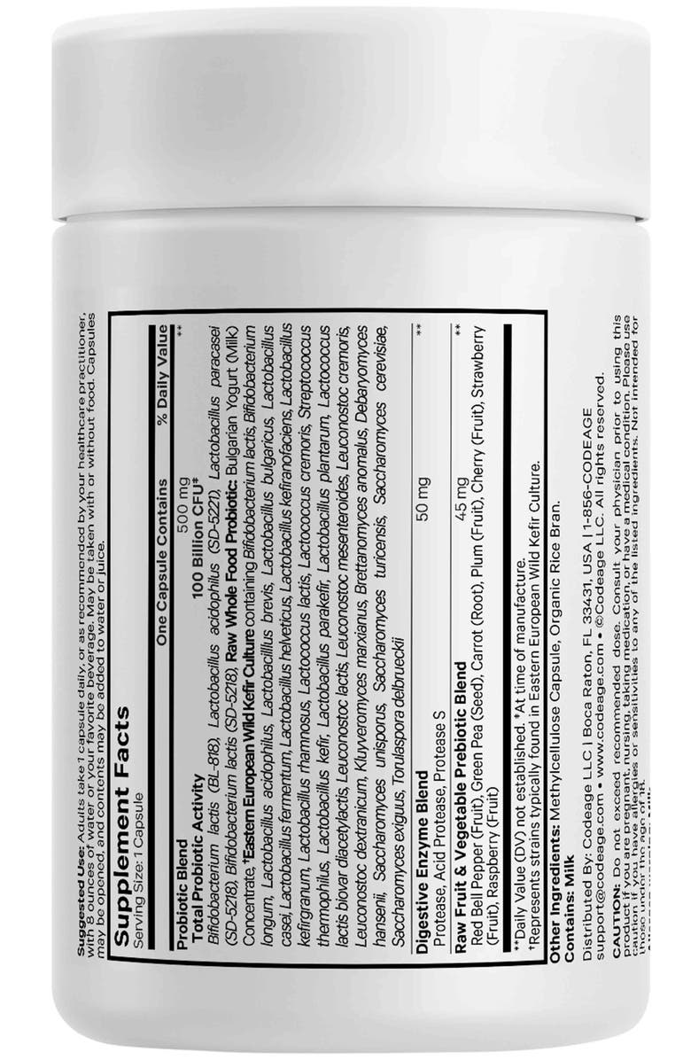 Codeage Raw Probiotic+ 100 Billion CFU Supplement, Alternate, color, White