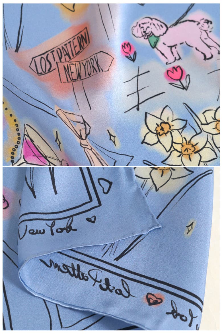 NYC in Sketches Silk Pocket Square, Alternate, color, BLUE