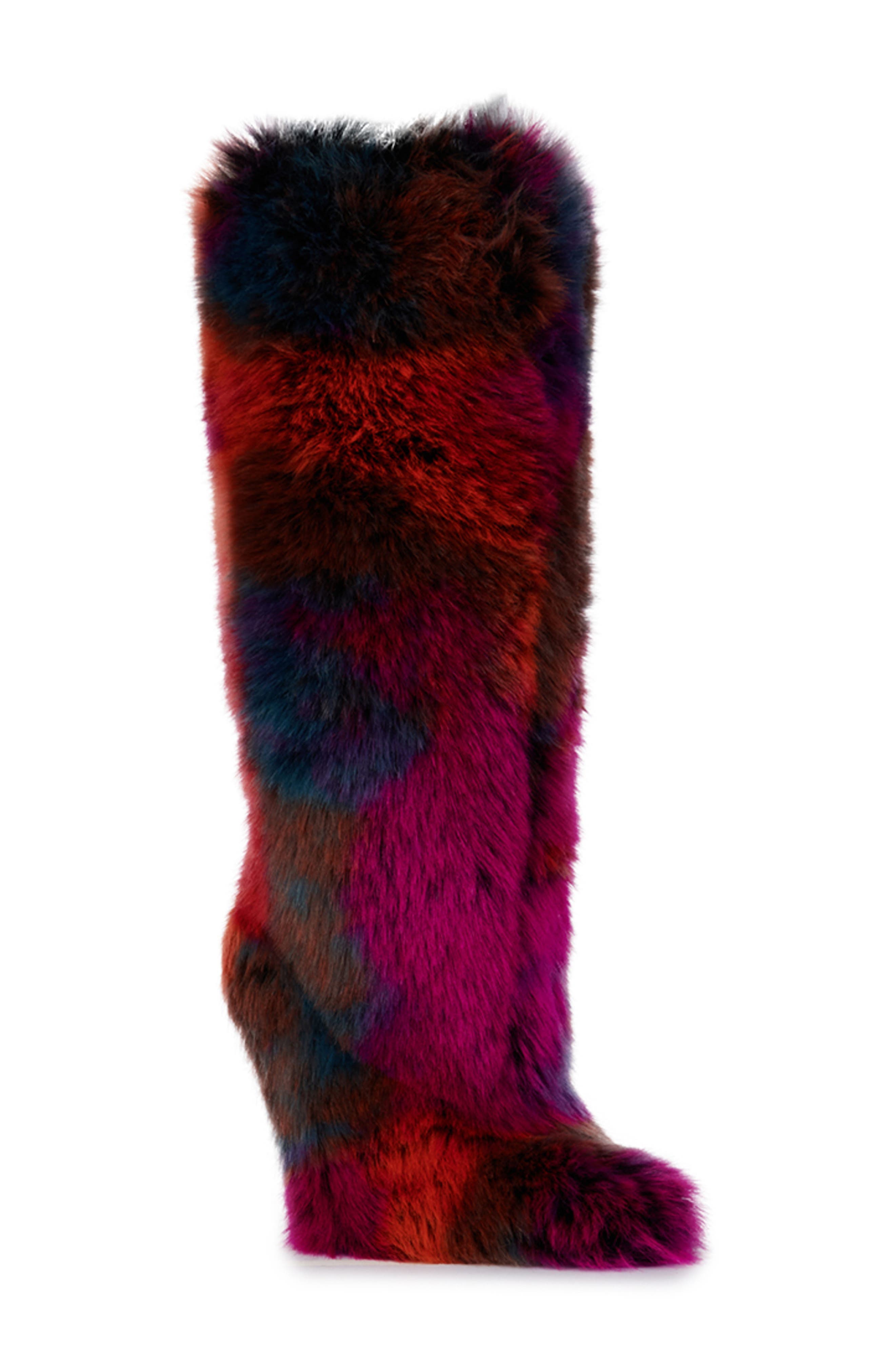 AZALEA WANG Upsetter Pointed Toe Faux Fur Knee High Boot, Main, color, 
