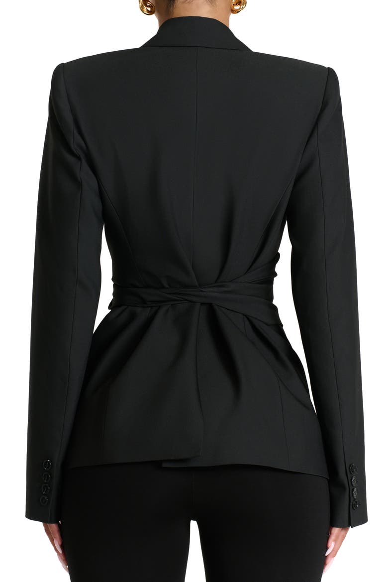 Power Shoulder Tie Waist Blazer, Alternate, color, BLACK