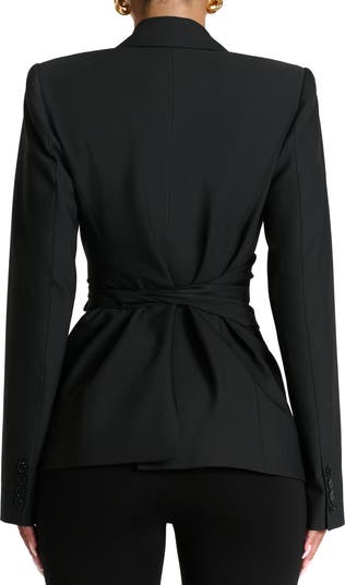 Power Shoulder Tie Waist Blazer
