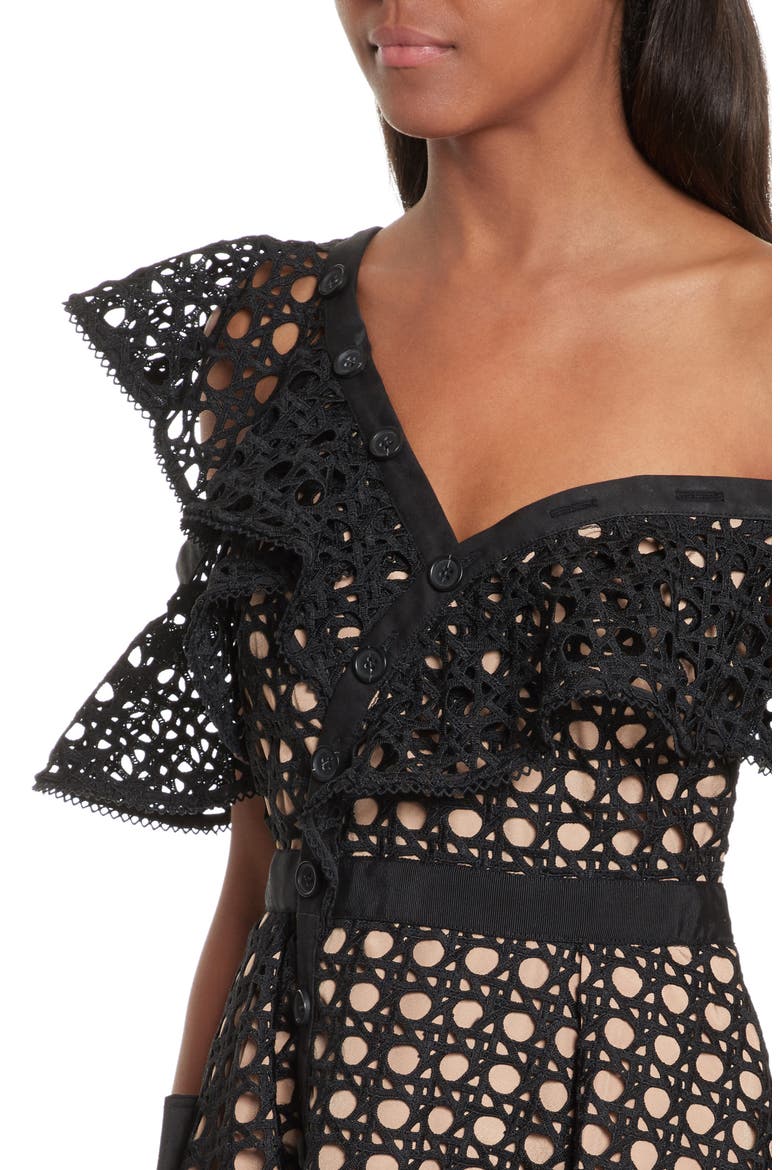 Lace Frill Minidress, Alternate, color, BLACK