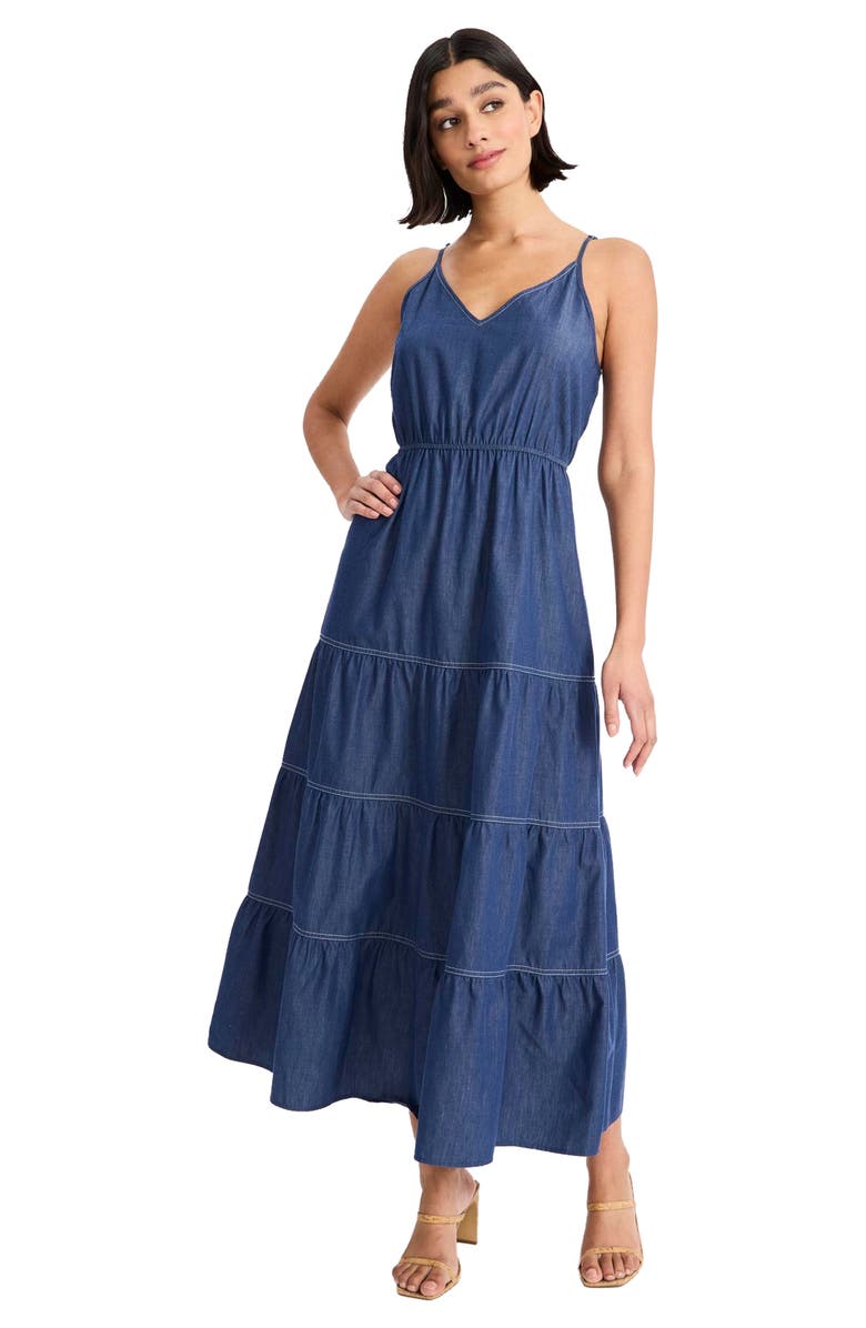Maggy London Tiered Chambray Sundress, Alternate, color, Denim