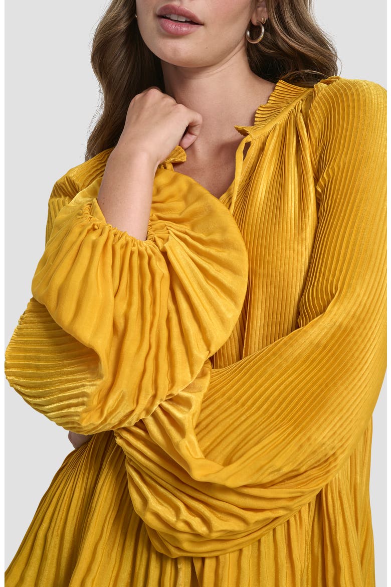 Pleated Tie Neck Satin Top, Alternate, color, SUNSET YELLOW