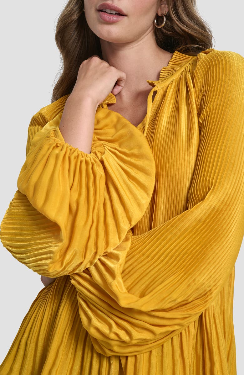 DKNY Pleated Tie Neck Satin Top, Alternate, color, Sunset Yellow
