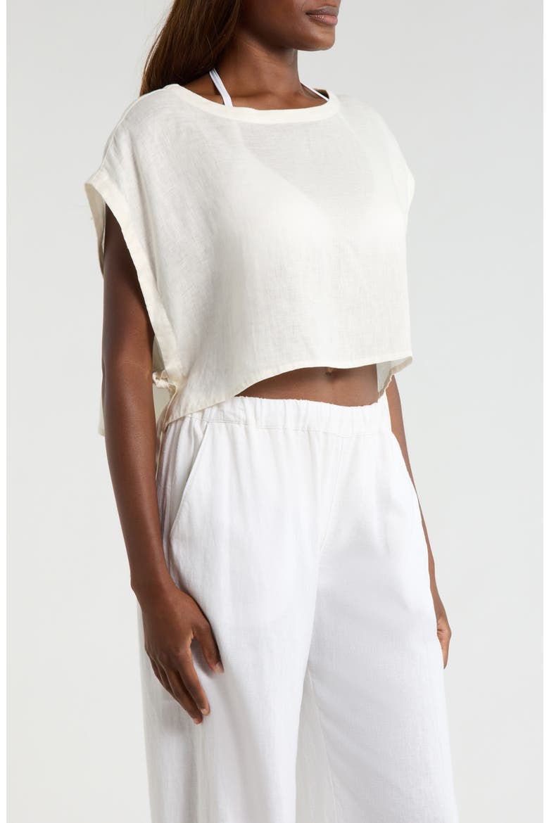 Cropped Linen Cover-Up Top, Alternate, color, WHITE