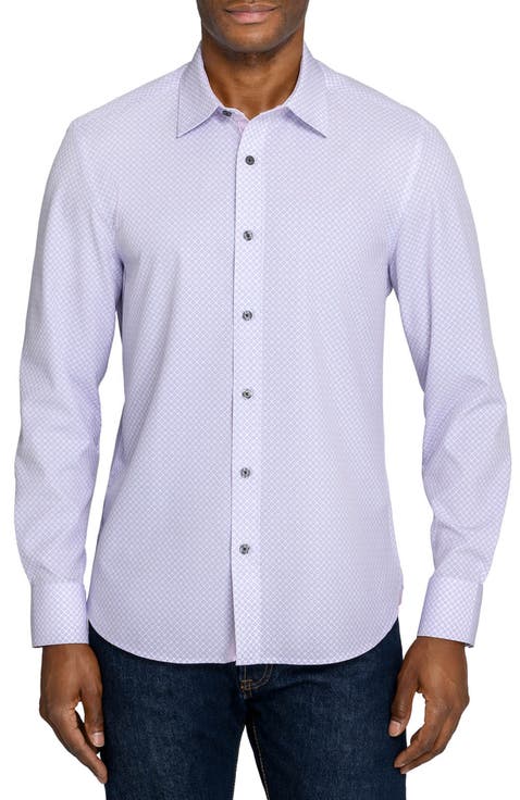 Slim Fit Diamond Geo Woven Long Sleeve Basic Shirt