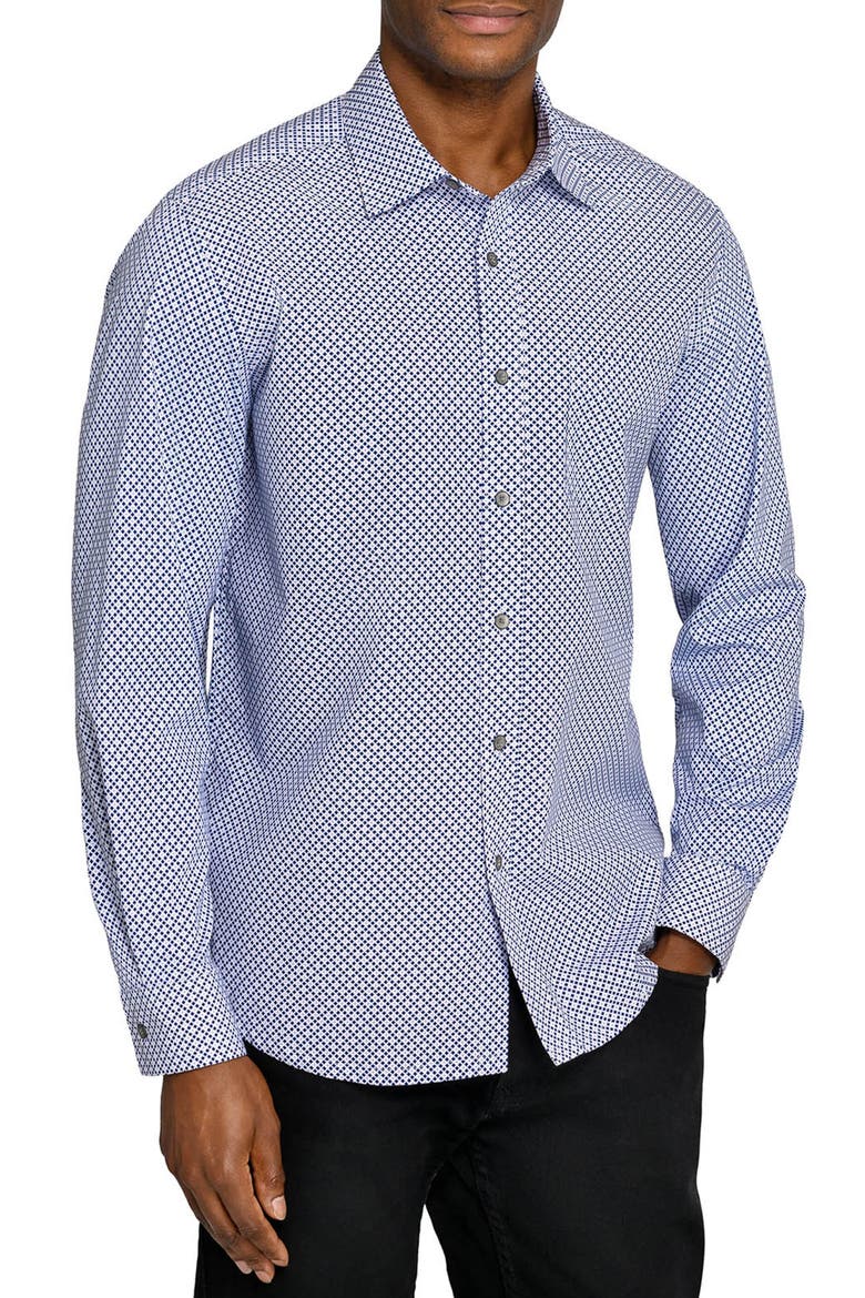 Diamond Dot Button Up Shirt, Alternate, color, NAVY