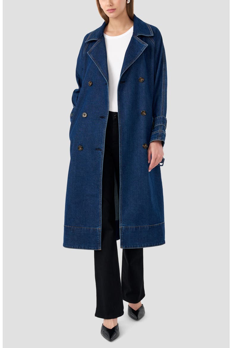 Belted Denim Trench Coat, Alternate, color, DENALI WASH