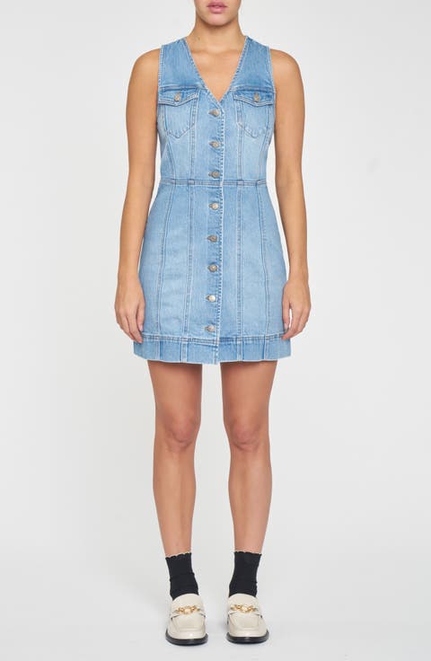 Sun Button Front Sleeveless Denim Dress