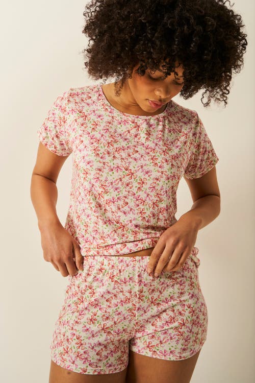 Stripe & Stare T-shirt & Bed Shorts Pj Set Antique White Floral In Antique Floral