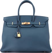 Pre-Owned Hermes Birkin Handbag Blue Togo with Gold Hardware 35