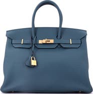 Pre-Owned Hermes Birkin Handbag Blue Togo with Gold Hardware 35