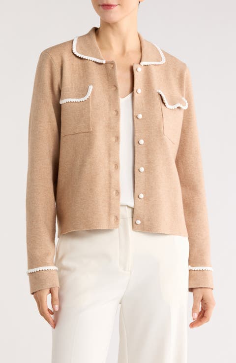 Contrast Trim Button Front Cardigan