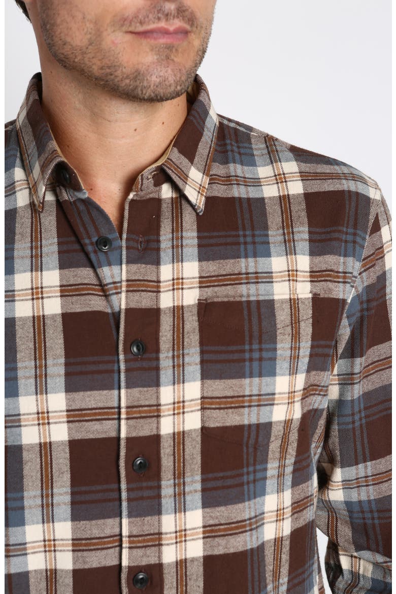 Plaid Long Sleeve Stretch Cotton Button-Up Shirt, Alternate, color, BROWN PLAID FLANNEL