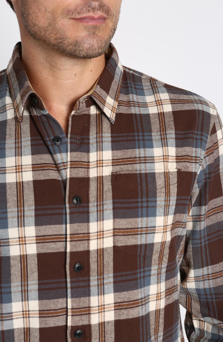 JACHS Plaid Long Sleeve Stretch Cotton Button-Up Shirt, Alternate, color, Brown Plaid Flannel