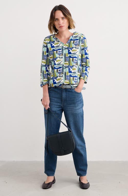 Seasalt Cornwall Kellow Print Three Quarter Sleeve Jersey Top In Blue