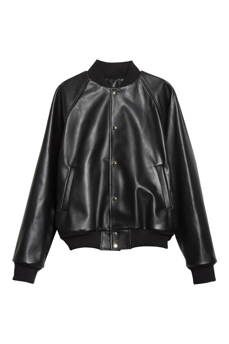 Leather Varsity Jacket, Alternate, color, BLACK