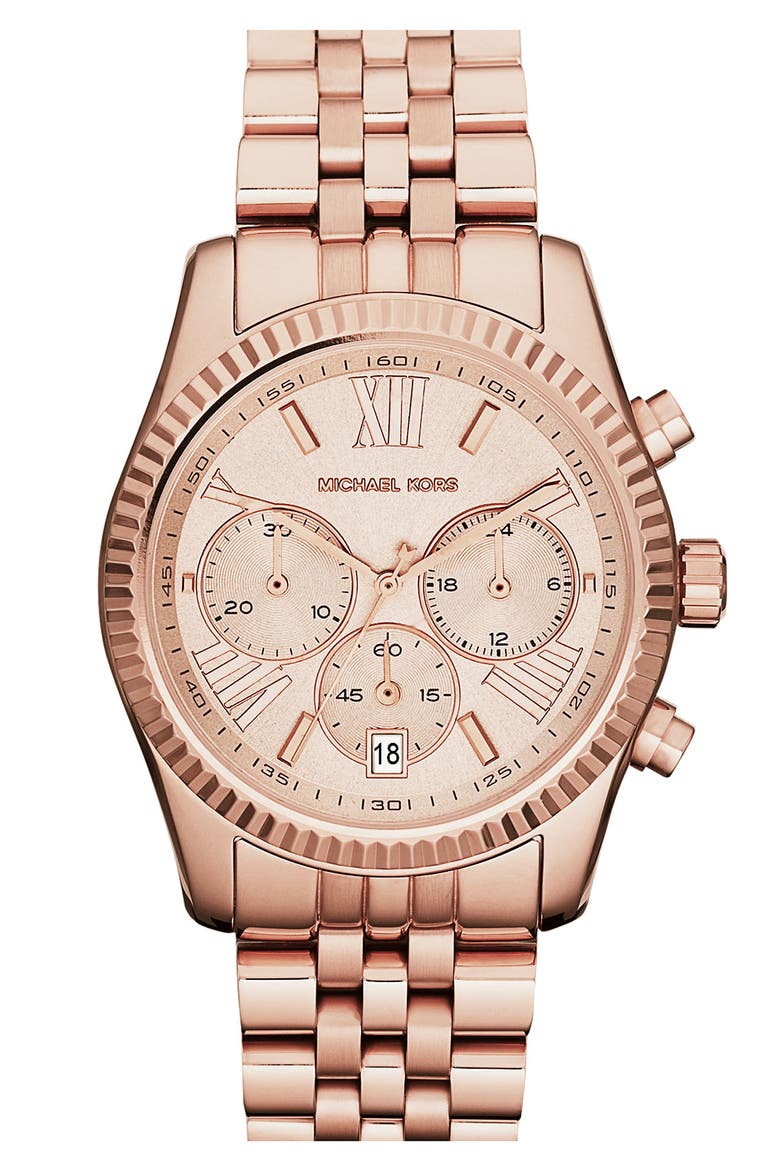 'Lexington' Chronograph Bracelet Watch, 38mm, Main, color, ROSEGOLD