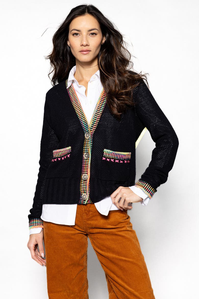 DOUBLE TRACK CARDIGAN, Alternate, color, BLACK/LIMELIGHT