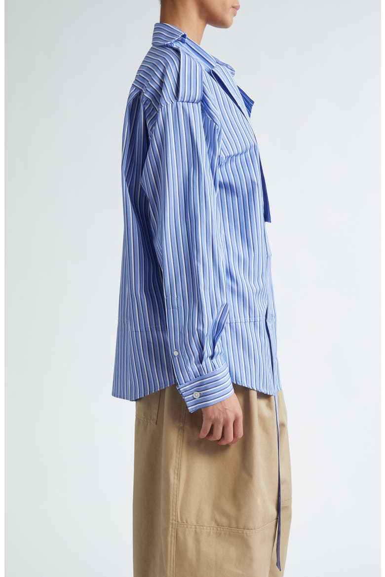 Deconstructed Stripe Asymmetric Cotton Button-Up Shirt (Women