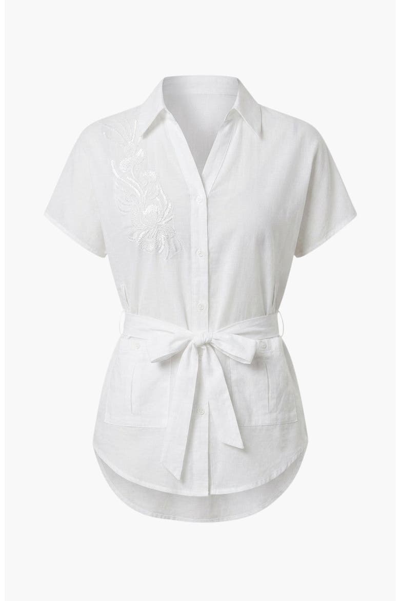 Short Sleeve Button-Down Waist Tie Top, Alternate, color, White