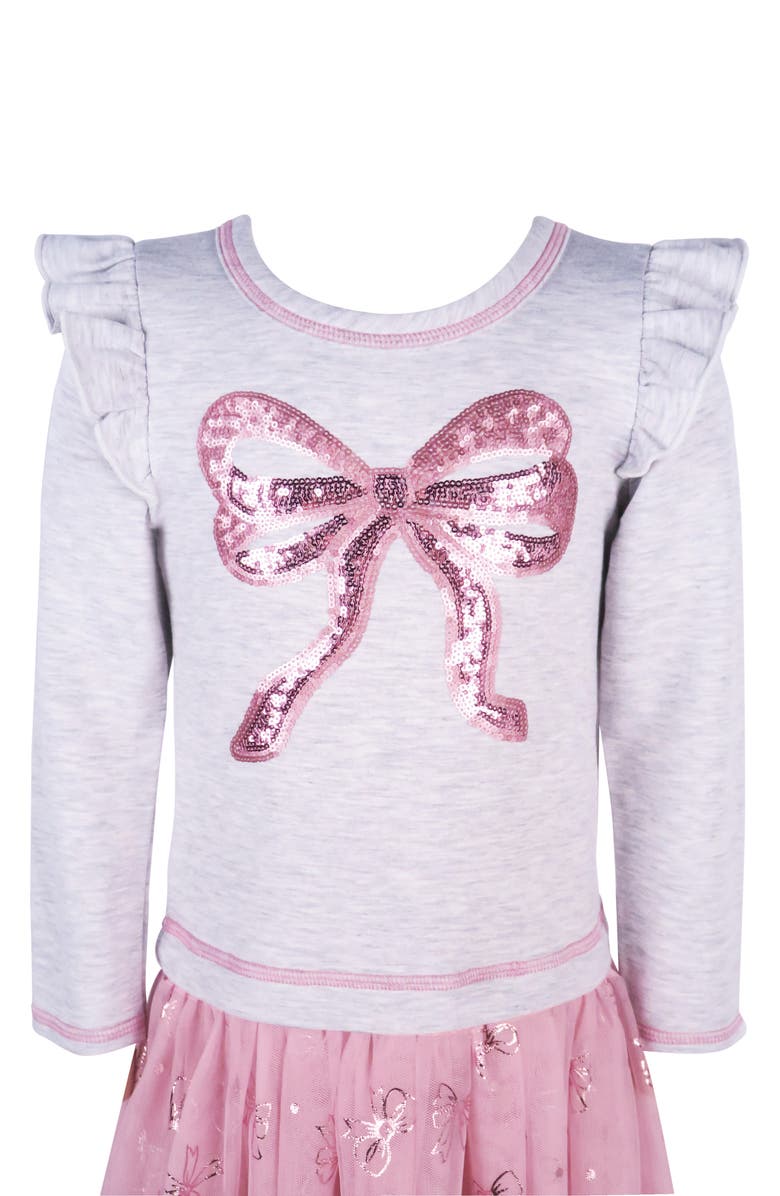 Zunie Kids' Long Sleeve Sequin Combo Tutu Dress, Alternate, color, Heather Grey/ Rose