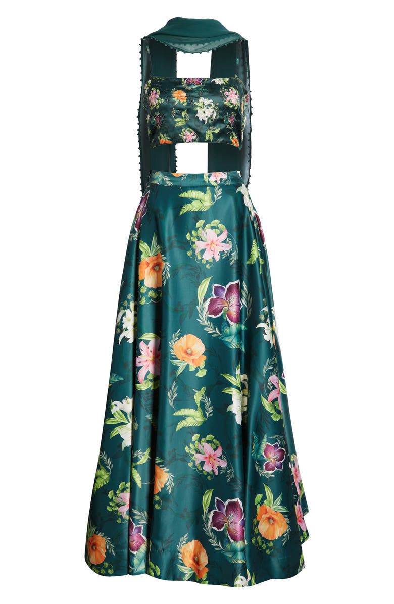 Sani Cai Floral Embroidered Lehenga with Bead Detail Dupatta, Alternate, color, Emerald Garden