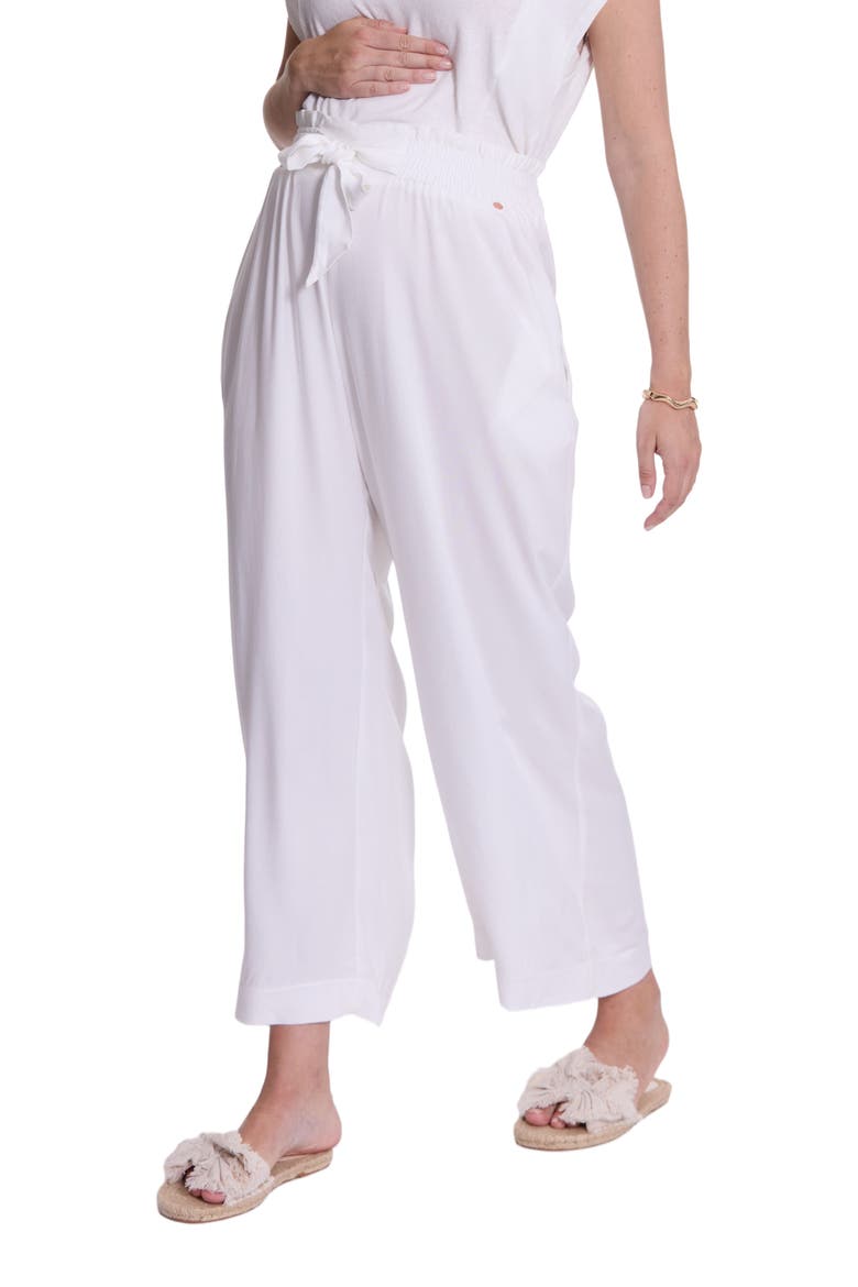 Sahel Smocked Twill Maternity Pants, Main, color, WHITE