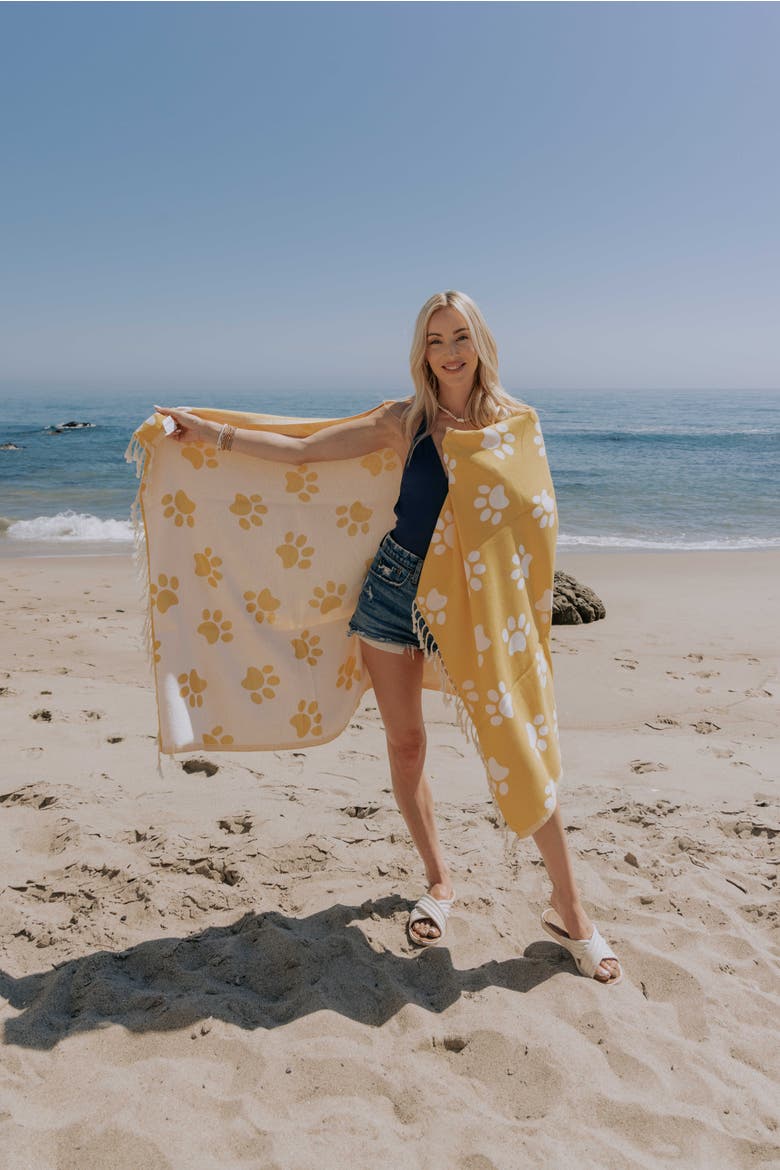 Paw Print Organic Cotton Turkish Towel, Alternate, color, Yellow
