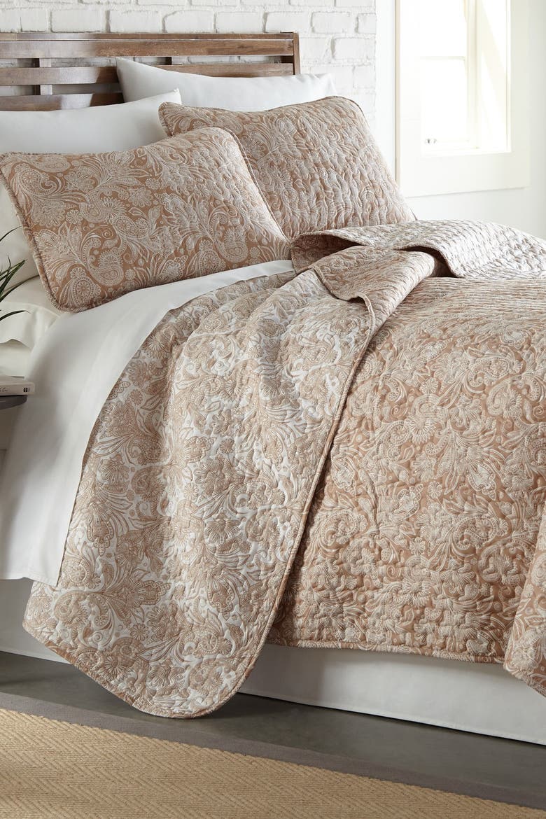 Perfect Paisley Collection - Luxury Premium Oversized Reversible Quilt Set, Alternate, color, TAUPE
