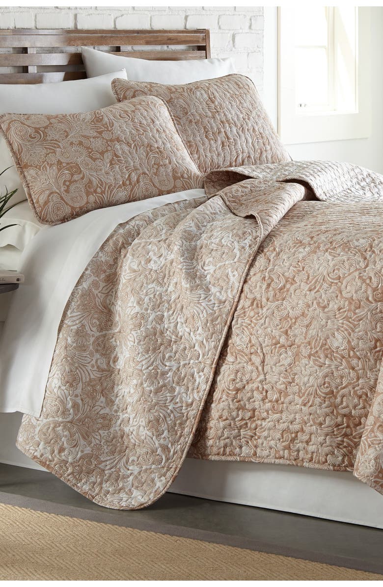 SOUTHSHORE FINE LINENS Perfect Paisley Collection - Luxury Premium Oversized Reversible Quilt Set, Alternate, color, Taupe