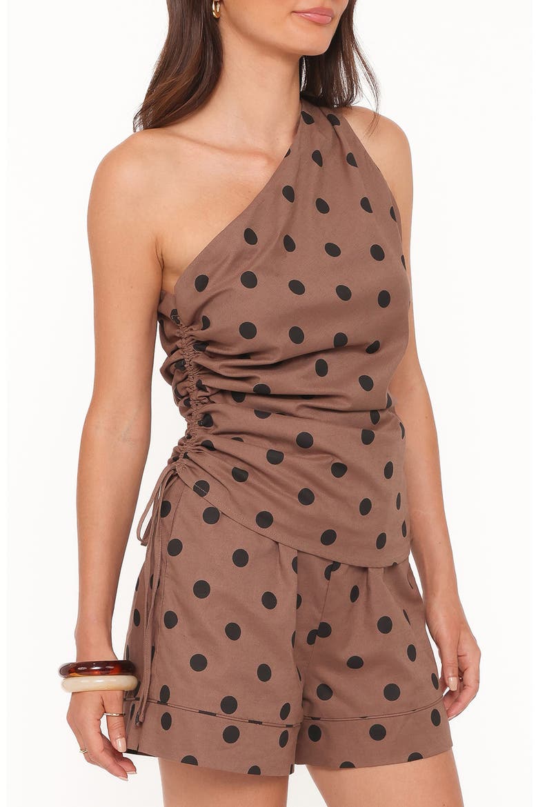 Carter One-Shoulder Top & Shorts Set, Alternate, color, BROWN POLKA DOT